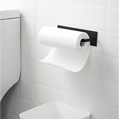 Image of Pack of 1 Under Cabinet Paper Towel Holder, Bathroom Towel Holder,Home face Towel Holder Self-Adhesive Tissue Roll Dispenser, Toilet Paper Holder Black,Modern Kitchen Storage [Black Color].