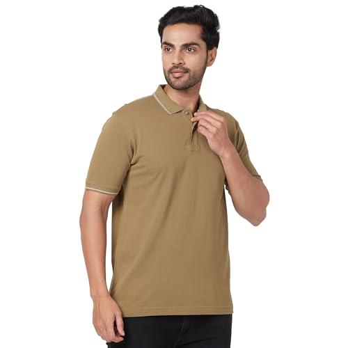 Image of Raymond Contemporary Fit Pure Cotton Solid Pattern Polo Neck Casual T-Shirt