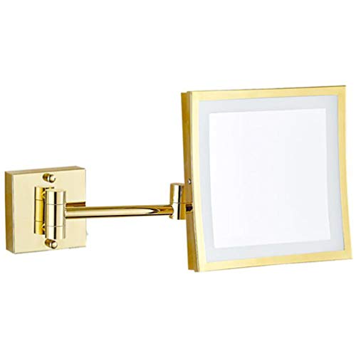 Miroir de maquillage doré lumineux mural haut de gamme extensible avec zoom x3 intégré