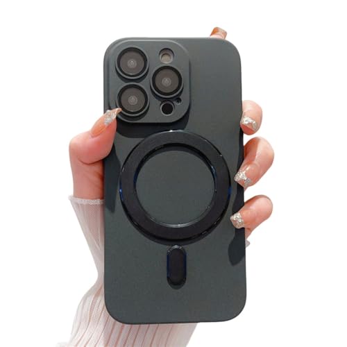 Coque iPhone 13 rigide PC mat noir avec film de protection magnétique pour objectif photo