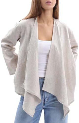 Amazhiyu Women's 100% Linen Draped Open Cardigan Summer Casual As...
