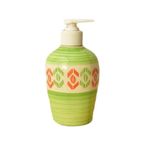Image of Ceramic Liquid Soap Dispenser, 300 ml, Drab Green | Refillable Pump Bottle for Hand Wash, Lotion, Shampoo & Kitchen Use, 2 Pieces