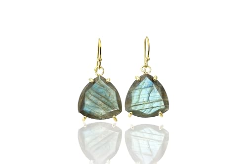 Labradorite boucles d'oreilles triangle en or et pierres naturelles de prestige