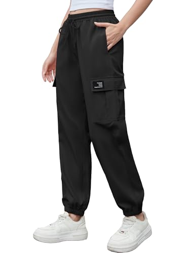 Image of Cromoncent Girls&Womens Cargo Pants Elastic Waist Lightweight Outdoor Jogger Pants, 6 Years - XX-Large