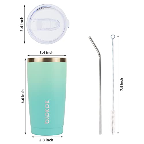 Image of BJPKPK 20oz Coffee Tumbler with Lid & Straw, Insulated Stainless Steel Mug | Double Wall Vacuum, Keeps Hot /Cold, BPA Free, Leak Proof, Iced Coffee Cup Fit Car Holder, Travel & Beach, Mint