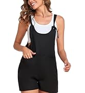 KirGiabo Women's Shorts Overalls Summer Loose Sleeveless Rompers Strap Adjustable Cotton Linen Ju...
