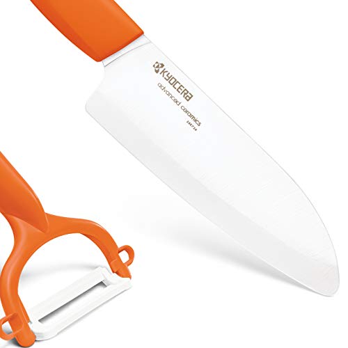 Kyocera Advanced Ceramic Revolution Series 5-1/2-Inch Santoku Knife And Y-Peeler Set, Orange #TOP1