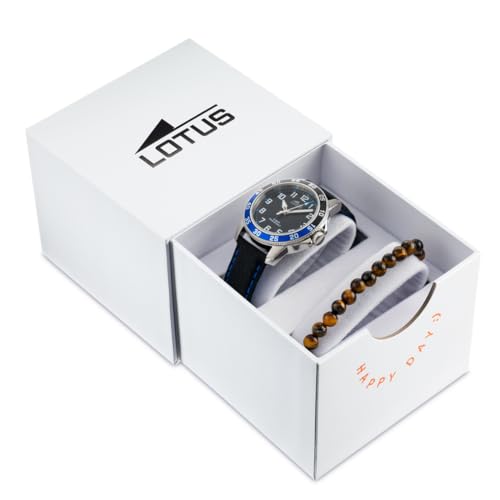 Imagen de LOTUS Reloj Niño Analógico de Cuero Negro Movimiento de Cuarzo Reloj Infantil Cristal Mineral Alta Resistencia Resistente al Agua 5 ATM 18787