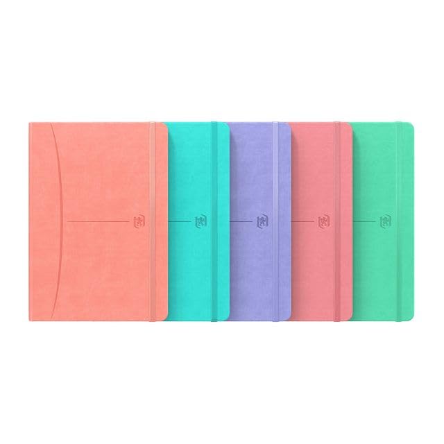 Oxford Lot de 5 cahiers A5 lignés Signature 160 pages Couverture rigide en simili cuir 5 couleurs pastel