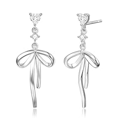 Heart CZ Silver Dangle Bow