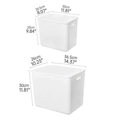 Plastic Storage Baskets Bins Boxes With Lids,Organizing Container White Storage Organizer Bins For Shelves Drawers Desktop Playroom Classroom Office,6-Pack(4XL+2L)