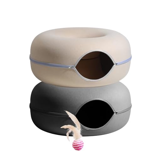 2 Pack Cat Tunnel, Bed & Donut House - Felt, Anti-scratch, Washab...