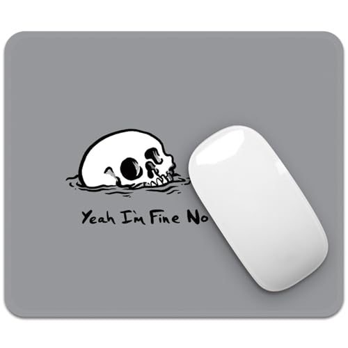 Image of FROGIGO Mouse Pad with Stitched Edges - Funny Skull Mousepad for Women, 9.25 x 7.75 inch Washable Square Desk Pad, Non-Slip Rubber Base, Office Home Laptop Accessories - No Worries Skull