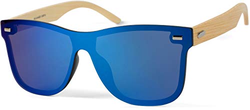 styleBREAKER Unisex Monoglas Nerd Sonnenbrille mit Bambus Bügeln und...