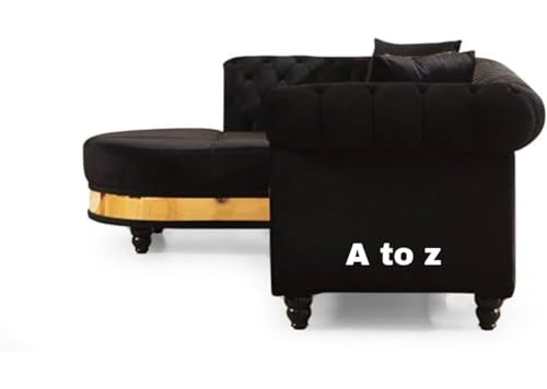 Image of A to Z Furniture Classic Chesterfield Sofa Set Luxury Chesterfield Sofa in for Home Living Room & Office (l Shape Black)