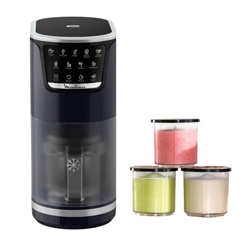 Moulinex Dolci, Heladera, 10 programas en 1, Limpieza con aclarado automático, Tecnología 1 Step Perfector, Hasta 1,4L de helado utilizando los 3 boles de Tritan, Azul oscuro, MJ6038F0