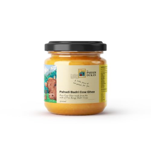 Image of My Pahadi Dukan A2 Badri Cow Ghee 500ml, Traditional Himalayan Bilona Desi Ghee, Free-Range Uttarakhand Pahadi Cows, No Additives, Pure Traditional Ghee, Certified Glyphosate-Free ghee, Glass Bottle