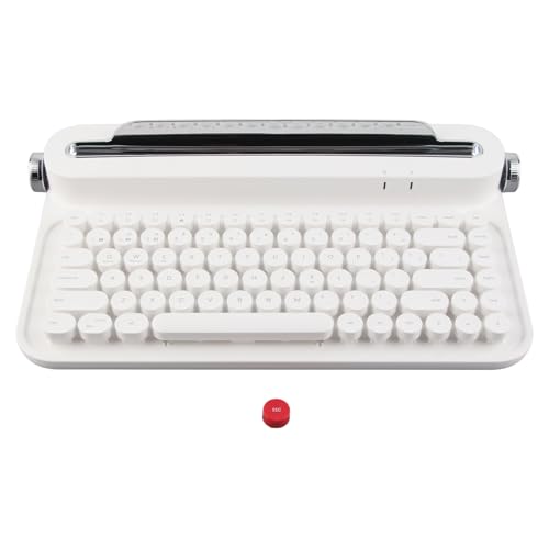 Socobeta Teclado Bluetooth Vintage, Teclas Redondas Portátiles 86 Teclas Teclado de Máquina de Escribir Universal Lindo para para Tableta Portátil para iOS(Blanco)
