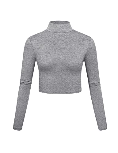 Image of Kindcall Lightweight Mock Turtleneck Crop Tops Long Sleeve Casual Base Layer for Women