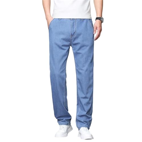 Men's Summer Cotton Jeans Thin Soft Denim Pants Business Straight Work Trousers Plus Size Clothing