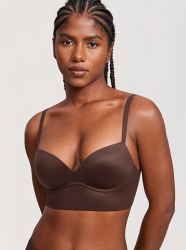 Image of DOBREVA Women's Push Up Wireless Bra Padded T Shirt Bras No Underwire Plunge Bralette