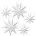 Produktbild Linkbro 5 Stück Papiersterne weiß, 30 cm x 3 + 45 cm x 2, Faltsterne Weihnachten Papier Weihnachtsdeko, 9 Zacken Weihnachtssterne für Zimmer Fenster