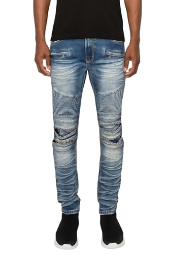 Mens Creased Biker Denim Jeans