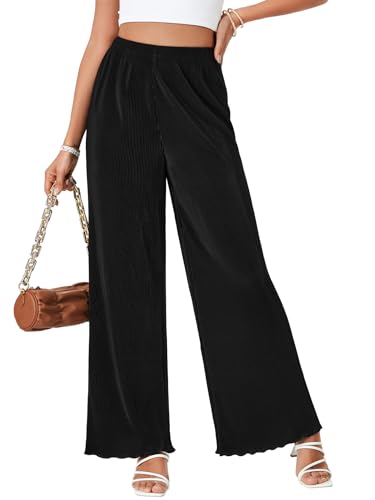 LYANER Women's Casual Wide Leg Pants Pleated High Elastic Waist Flowy Loose Palazzo Pants Work Trousers