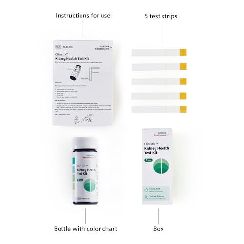 clinistix kidney health test kit urine test strips - easy-to-use at-home dipstick testing for albumin and creatinine fast 1-minute results 5 tests 3 count