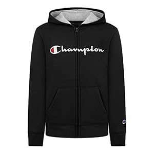 Champion Boys Fleece Hooded Zip Up Sweatshirt Hoody Kids Clothes (Large, Black)