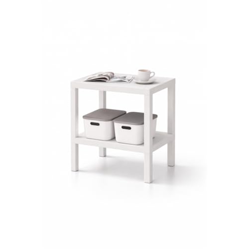 sugodesign OMBEG 2-stöckiger Mehrzweck-Beistelltisch Nachttisch Rechteckig Wasserfester Kunststoff Tragkraft 10 kg pro Boden für Bad Küche Balkon Schlafzimmer (weiß)