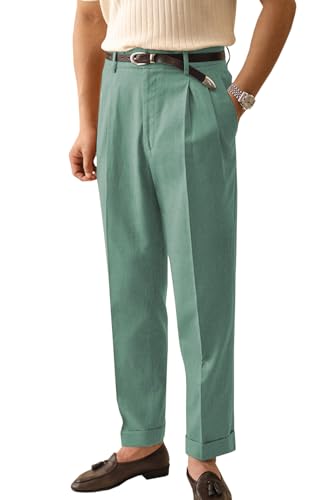 Men's Linen Dress Pants Vintage Relaxed Fit Straight Legs Business Formal Slacks Pants