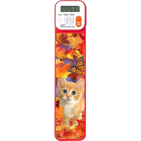 Mark My Time Reading Timer and Book Mark for Kids, Cool Bookmarks and Reading Incentives, Great Christmas Gift & Stocking Stuffer for Book Lovers - 3D Autumn Kitten Cover