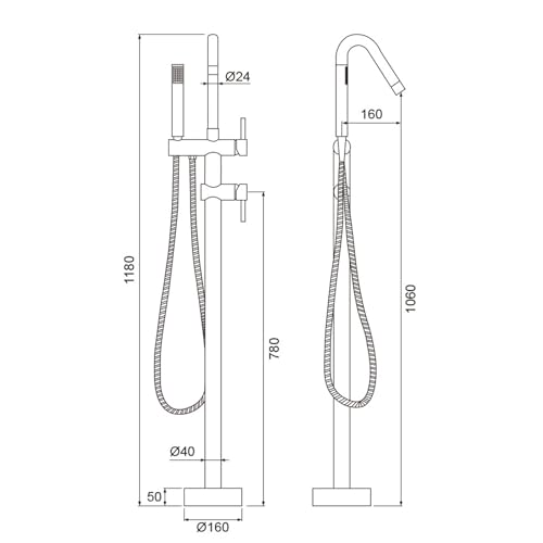 Robinet de douche de baignoire noir sur pied colonne mitigeur bain douche LWX - 3