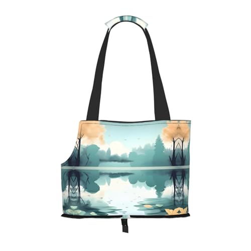 Fallen Leaves On A Tranquil Lake Printed Pet Shoulder Bag, Specially Designed for Small Dogs and Cats, Multifunctional Shoulder and Handbag