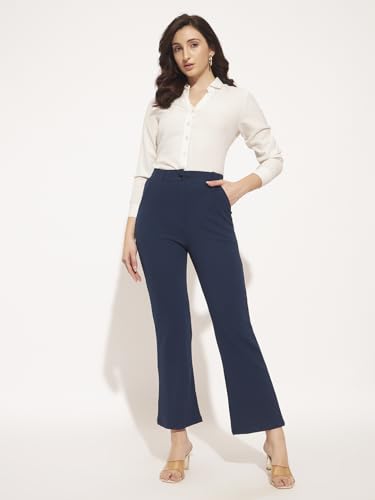 Image of Vogaan Women High Rise High Waist Trousers Flared Korean Style Formal Pants| Elegant Workwear for Office, College & Events