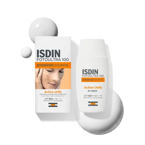 ISDIN Fotoultra 100 Active Unify SPF 50+ Crema Fluida con Triple Acción Despigmentante que Unifica el Tono y Ayuda a Evitar la aparición de Nuevas Manchas, 50 ml