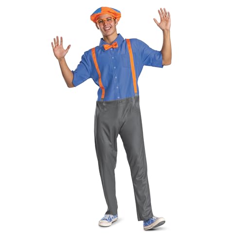 Blippi Classic Adult Costume Officially Licensed Halloween Jumpsuit with Accessories Size (42-46)