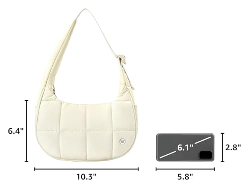 Image of WESTBRONCO Small Puffer Crescent Shoulder Bag for Women, Nylon Quilted Shoulder Purses, Puffy Handbags with Adjustable Strap
