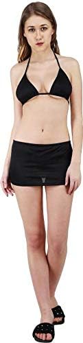 Women's Black Bikini Set with Skirt, Halter Neck Triangle Bra and Mini Skirt Swimwear Women’s Two-Piece Black Bikini with Skirt – Halter Neck Swim Set-image-6