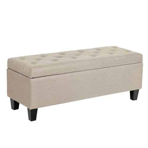 Image of Redlife Storage Ottoman Bench, End of Bed Storage Bench with Safety Hinge, Large Upholstered Benches, Modern Accent Bench for Living Room, Entryway for Living Room Entryway Champagne