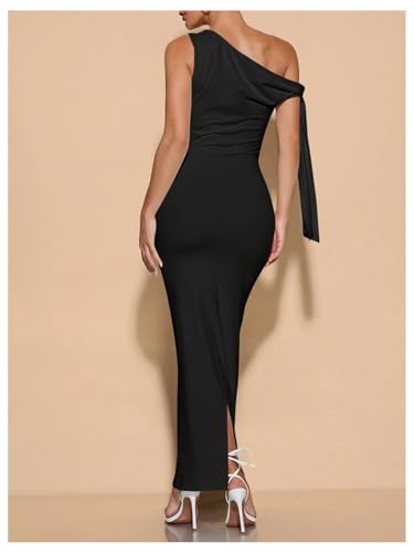 Image of SOLY HUX Women's Off The Shoudler Bodycon Maxi Dress Asymmetrical Neck Bow Tie Cocktail Party Long Dresses