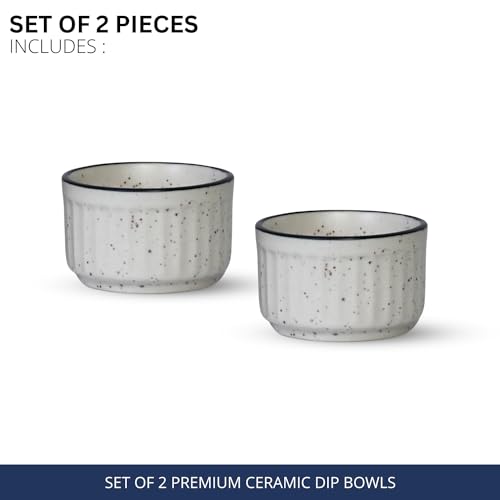 Image of Freakway Hand Painted White Ceramic Dip Bowls | Bowls Set of 2, 40Ml | Bowl for Serving Chutney Bowl /Pickle Bowl /Small (WHT)