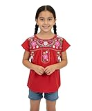Traditional Puebla Mexican Youth Girl Embroidered Blouse Size 4-14