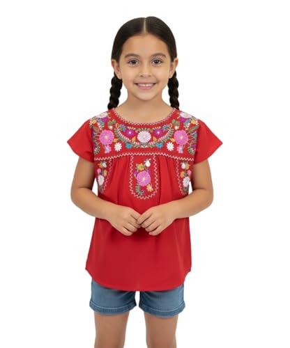 Image of unik Girls Cotton Embroidered Floral Blouse for Birthdays, Cultural Events, Cinco De Mayo
