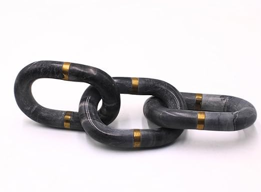 SANDSTERS VR SOURCING Decorative Marble Chain Link, Black with Gold Accents, 3-Ring Design (White) 1