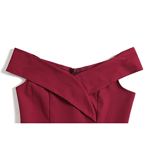 Vrouwen Cocktail Party Dress Vintage Off Shoulder Effen Kleur Kerst Jurk - Image 6
