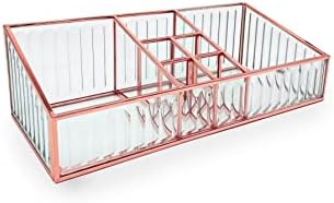 Nikita By Niki Glass Make Up Organiser - Makeup Organiser Storage Tray - Skincare Organiser Display Box with Metallic Metal Edge - Make Up Storage Organizer for Brushes and Cosmetics (Pink Gold)