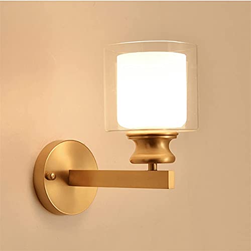 OOMRNV Lámpara Creativa De Latón, Lámpara De Cobre con Pantalla De Vidrio Cilíndrica, Lámpara Minimalista para Cabecero De Dormitorio, Comedor, Sala De Estar,