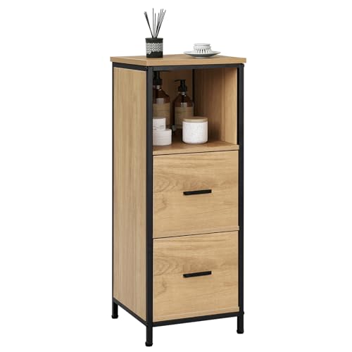 EUGAD Badezimmerschrank mit 2 abnehmbaren Schubladen, Badschrank schmal, multifunktionaler Aufbewahrungsschrank Eckschrank, Industrie Stil, mit Metallrahmen, Schwarz helle Eiche, 30x80x30 cm EUGAD Badezimmerschrank mit 2 abnehmbaren Schubladen, Badschrank schmal, multifunktionaler Aufbewahrungsschrank Eckschrank, Industrie Stil, mit Metallrahmen, Schwarz helle Eiche, 30x80x30 cm
